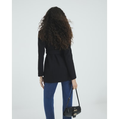 Black Short Belted Wrap Coat