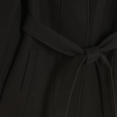 Black Short Belted Wrap Coat