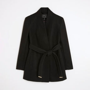 Black Short Belted Wrap Coat
