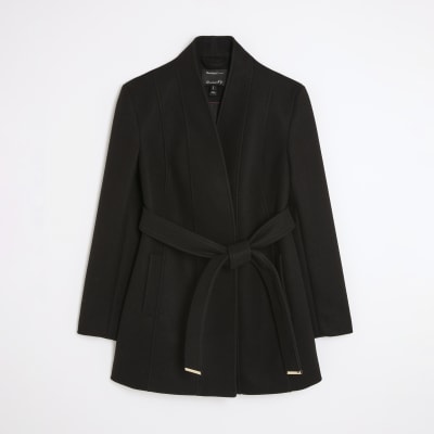 Black Short Belted Wrap Coat