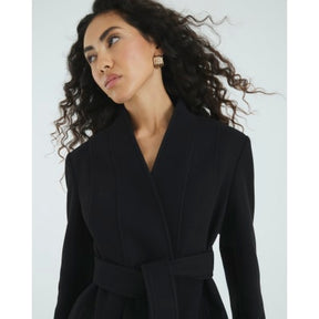 Black Short Belted Wrap Coat