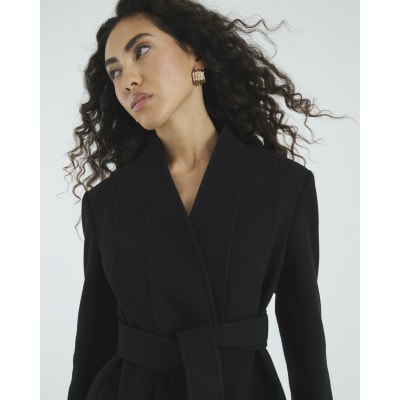 Black Short Belted Wrap Coat