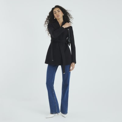 Black Short Belted Wrap Coat