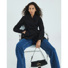Black Short Belted Wrap Coat
