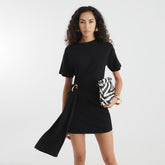 Black Short Sleeve Belted Mini Dress