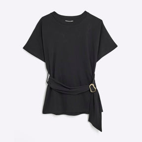 Black Short Sleeve Belted T-shirt