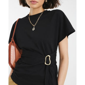 Black Short Sleeve Belted T-shirt