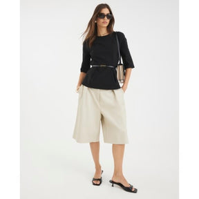 Black Short Sleeve Belted Top
