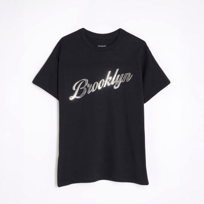 Black Short Sleeve Brooklyn Print T-shirt