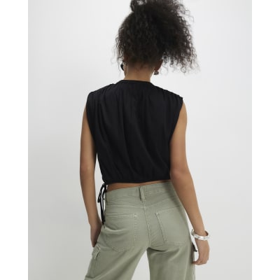 Black Short Sleeve Bubble Hem T-Shirt