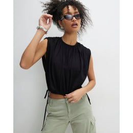 Black Short Sleeve Bubble Hem T-Shirt