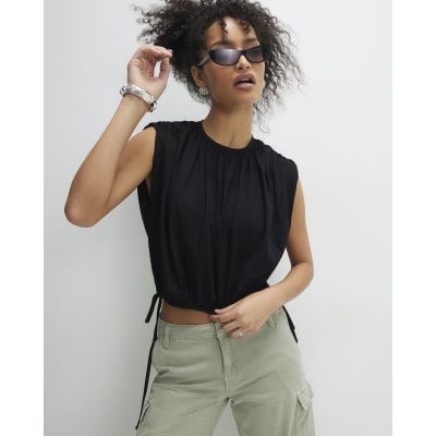 Black Short Sleeve Bubble Hem T-Shirt