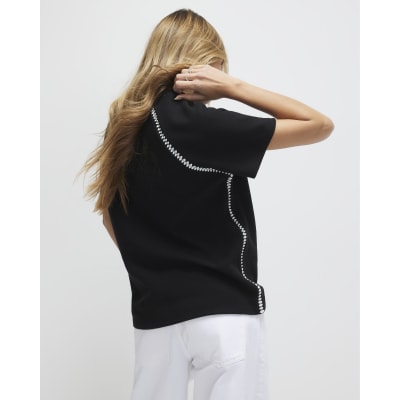 Black Short Sleeve Cosy Whipstitch T-shirt