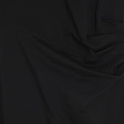 Black Short Sleeve Drape Side Midi Dress