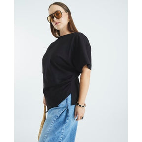 Black Short Sleeve Drape Side T-shirt