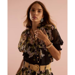 Black Short Sleeve Floral Blouse
