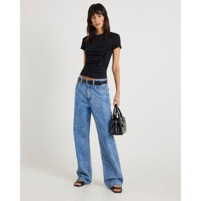 Black Short Sleeve Gathered Drape Top