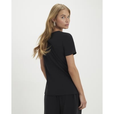 Black Short Sleeve Gathered Side Top