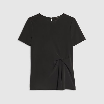 Black Short Sleeve Gathered Side Top
