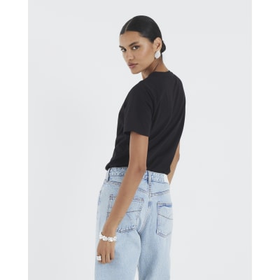 Black Short Sleeve Heart Diamante T-shirt