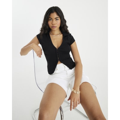 Black Short Sleeve Hook And Eye Polo Shirt