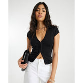 Black Short Sleeve Hook And Eye Polo Shirt