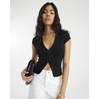 Black Short Sleeve Hook And Eye Polo Shirt