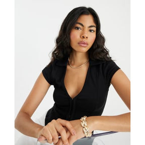 Black Short Sleeve Hook And Eye Polo Shirt