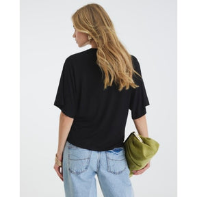 Black Short Sleeve Knot Front Top