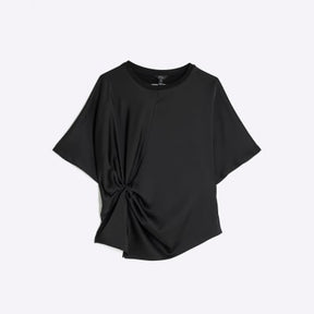 Black Short Sleeve Knot Front Top