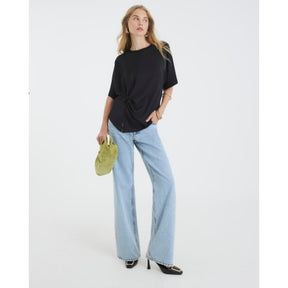 Black Short Sleeve Knot Front Top