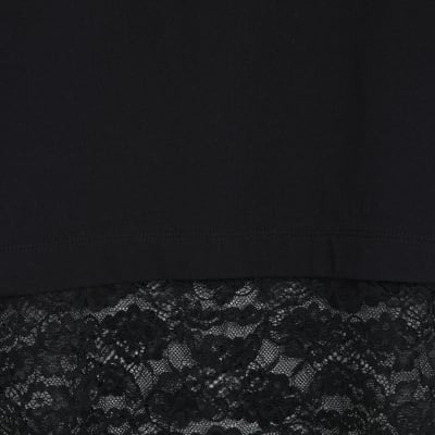 Black Short Sleeve Lace Hem T-shirt