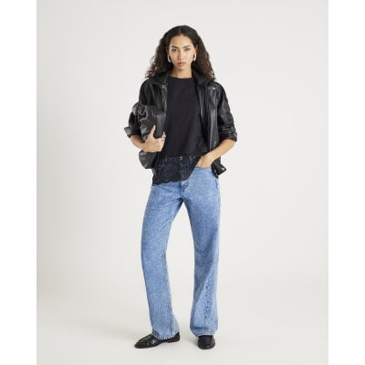 Black Short Sleeve Lace Hem T-shirt