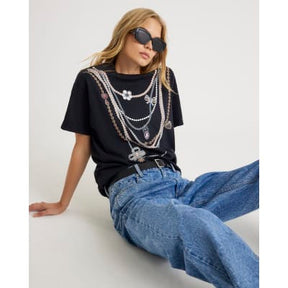 Black Short Sleeve Layered Necklace T-shirt