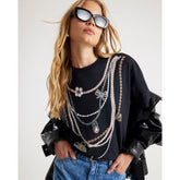 Black Short Sleeve Layered Necklace T-shirt