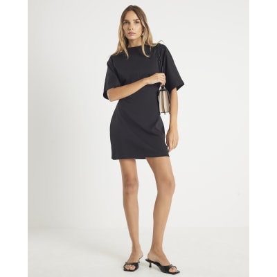 Black Short Sleeve Mini T-shirt Dress