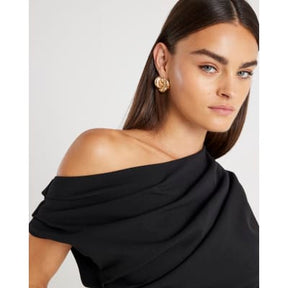 Black Short Sleeve Off Shoulder Drape Top