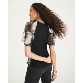 Black Short Sleeve Pleated Hybrid Top