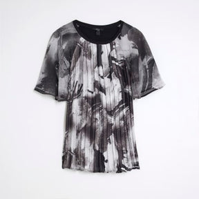 Black Short Sleeve Pleated Hybrid Top