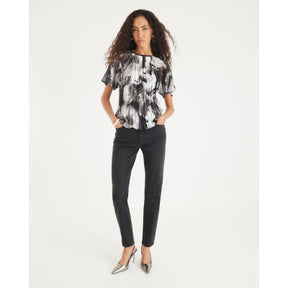 Black Short Sleeve Pleated Hybrid Top