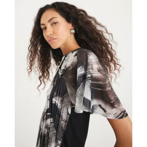 Black Short Sleeve Pleated Hybrid Top