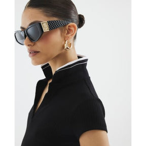 Black Short Sleeve Ribbed Polo Top