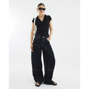 Black Short Sleeve Ribbed Polo Top