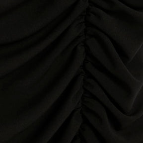 Black Short Sleeve Ruched Midi Dress