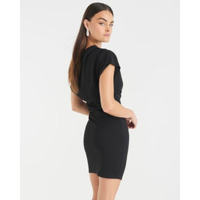 Black Short Sleeve Ruched Mini Dress
