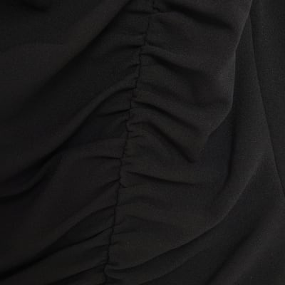 Black Short Sleeve Ruched Mini Dress