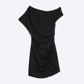 Black Short Sleeve Ruched Mini Dress