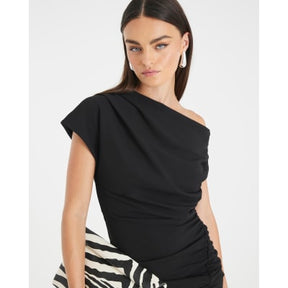 Black Short Sleeve Ruched Mini Dress