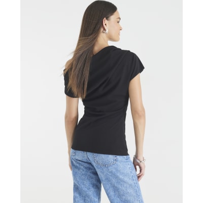 Black Short Sleeve Ruched Top