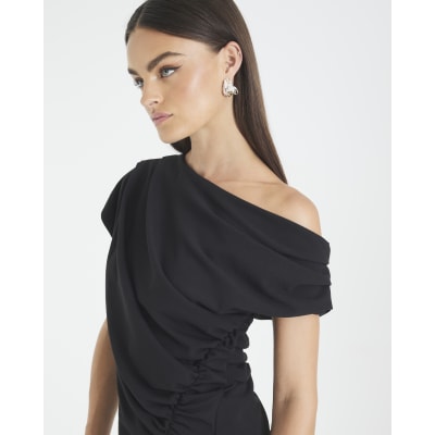 Black Short Sleeve Ruched Top